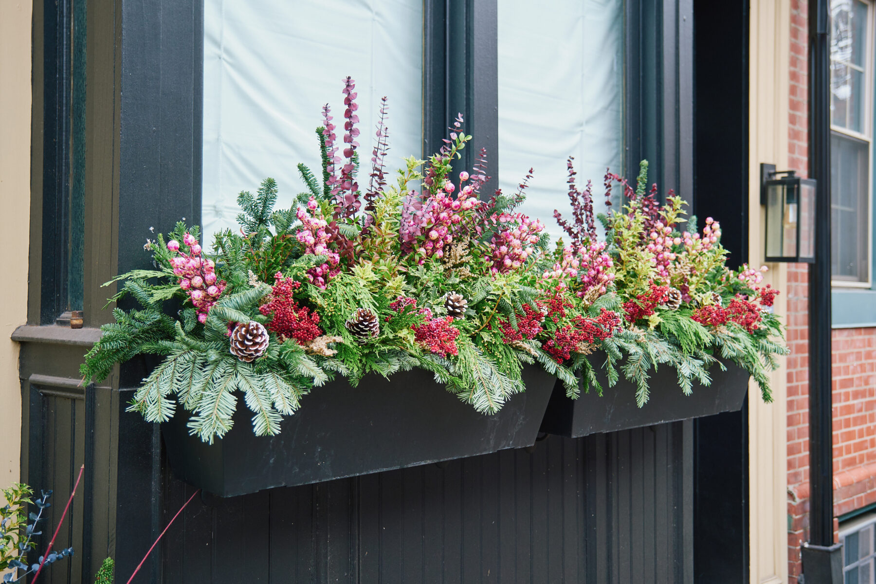 Winter floral arrangement windowbox